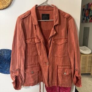 Sanctuary Utility Jacket L Washed Red Coral Army Military Shacket Drawstring